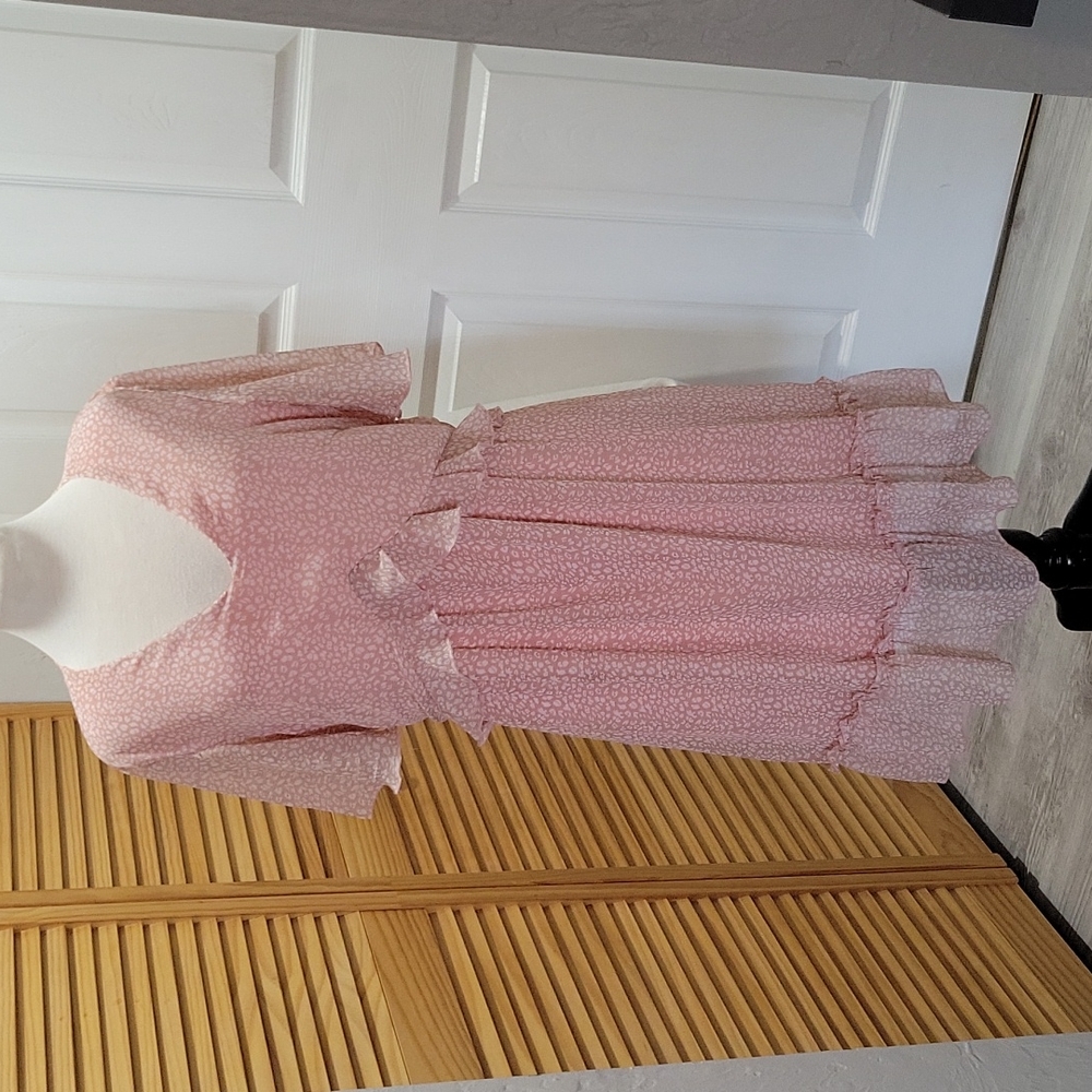 Boho Pink Leopard Pink Dress, Size Large